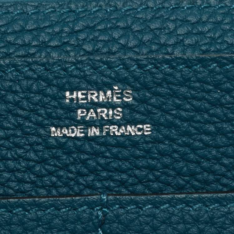 Pre Owned Hermes Dogon Duo Colvert/Bleu Atoll Taurillon Clemence and Swift Leather Wallet