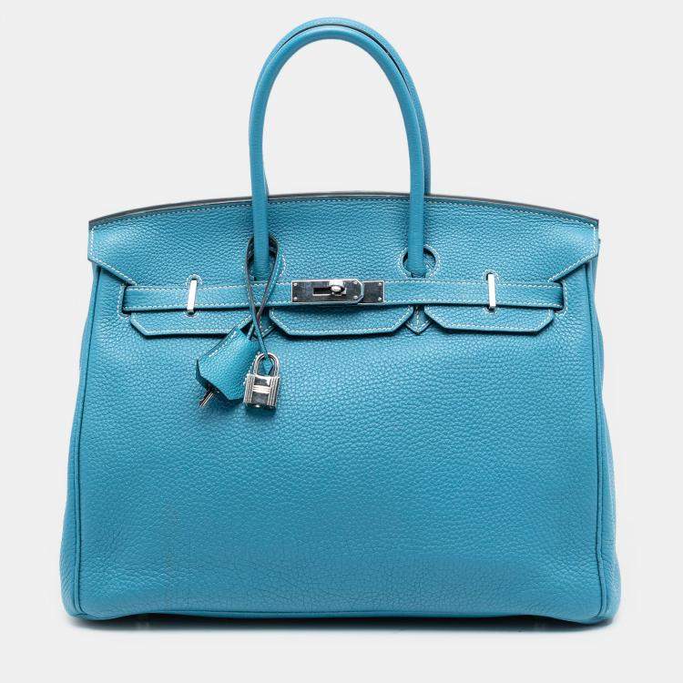 Pre Owned Hermes Blue Togo Birkin Retourne 35