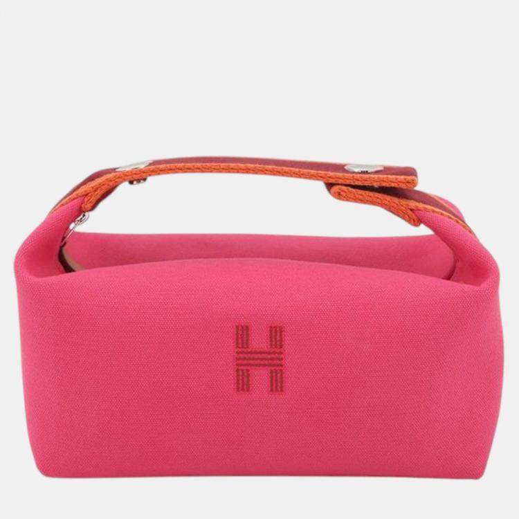 Pre Owned Hermes Pink Red Small Toile Bride A Brac Case