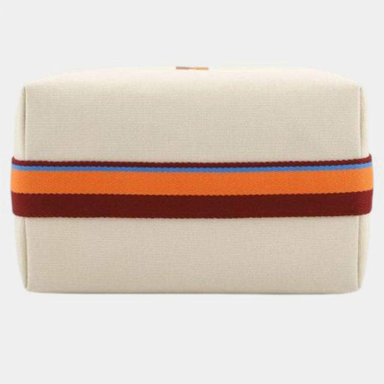 Pre Owned Hermes Beige Red Large Toile Bride A Brac H Pavillon Case