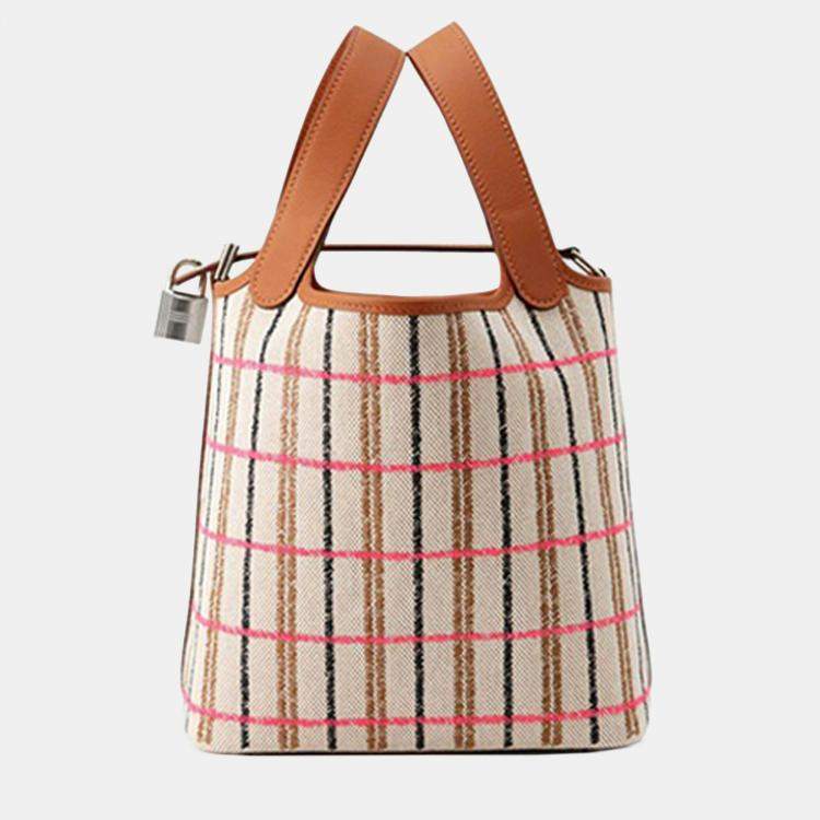 Pre Owned Hermes Brown H Canvas and Swift Couverture Carre Picotin Lock 18