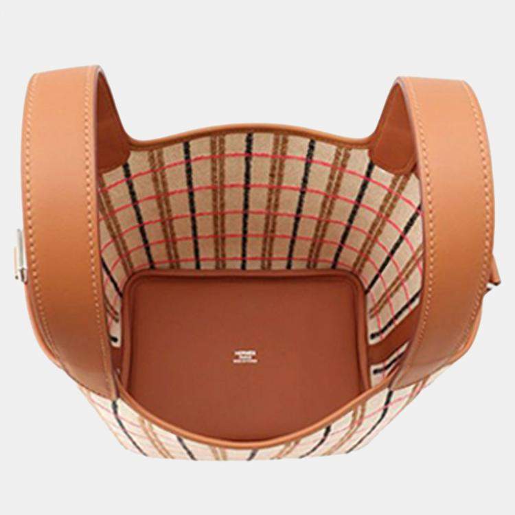 Pre Owned Hermes Brown H Canvas and Swift Couverture Carre Picotin Lock 18