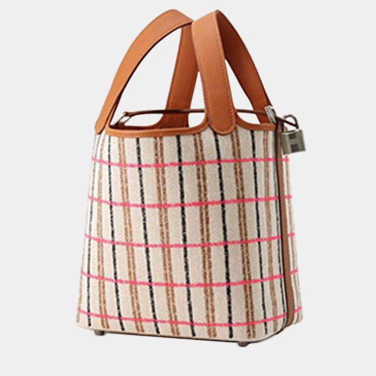 Pre Owned Hermes Brown H Canvas and Swift Couverture Carre Picotin Lock 18