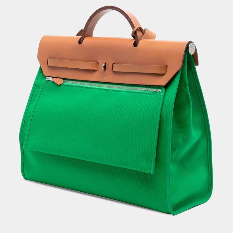 Pre Owned Hermes Brown Green Toile Herbag Zip 31