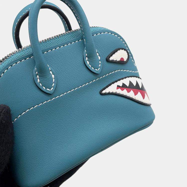 Pre Owned Hermes Bolide Shark Bag Charm New Blue Jean Swift Leather