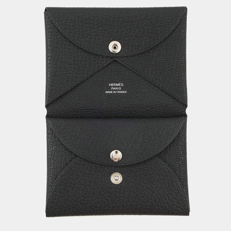 Pre Owned Hermes Calvi Duo Black Chevre Myzore Goatskin