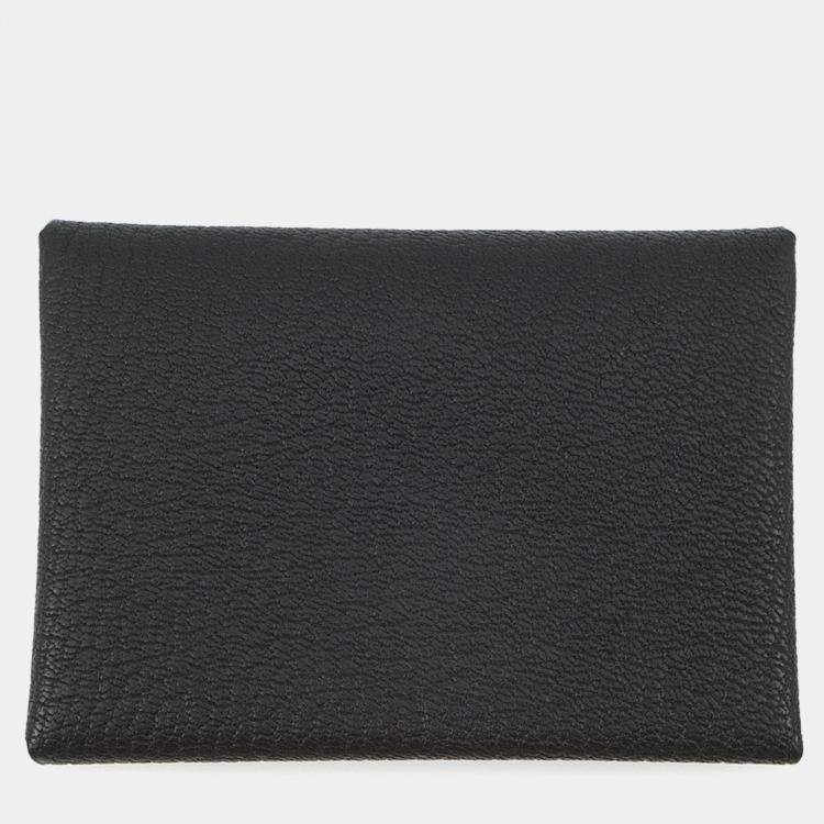 Pre Owned Hermes Calvi Duo Black Chevre Myzore Goatskin