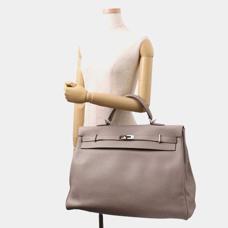 Pre Owned Hermes Kelly Voyage Gris Asphalt Taurillon Nobillo Size 50
