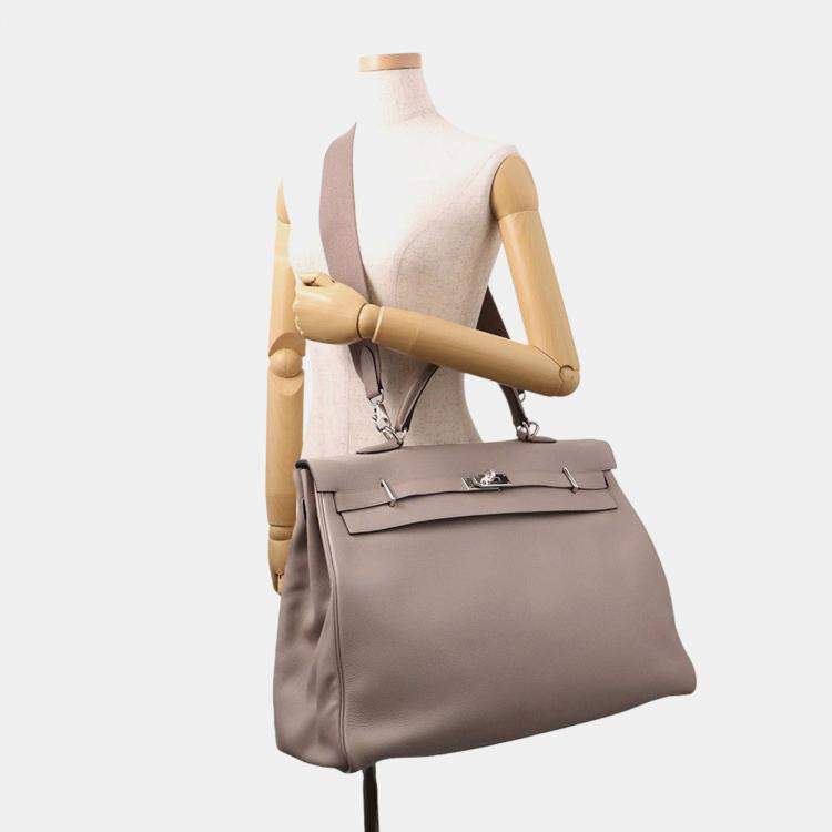 Pre Owned Hermes Kelly Voyage Gris Asphalt Taurillon Nobillo Size 50