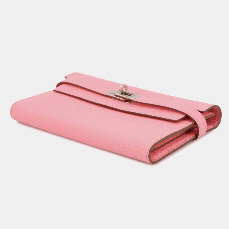 Pre Owned Hermes Kelly Wallet Long Rose Confetti Chevre Myzore Goatskin