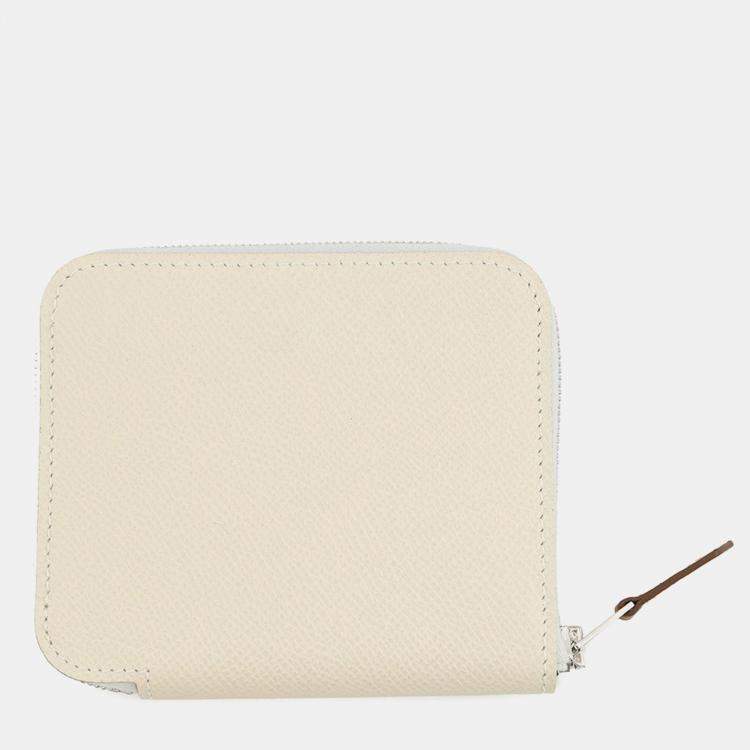 Pre Owned Hermes Azap Compact Silk In Craie Epsom