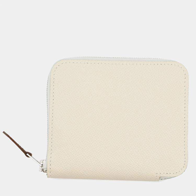 Pre Owned Hermes Azap Compact Silk In Craie Epsom