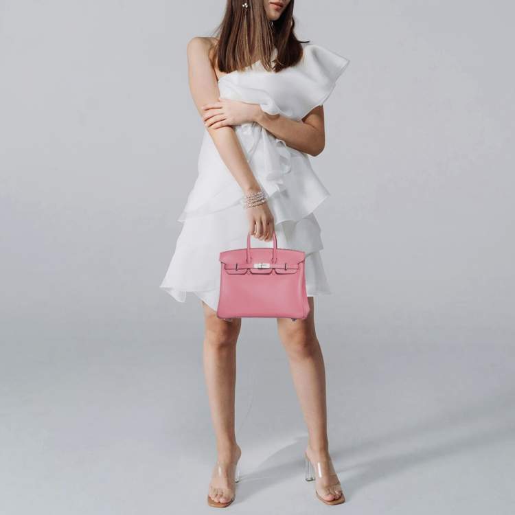 Pre Owned Hermes Birkin 25 Palladium Finish Rose Azalee Swift Leather Tote