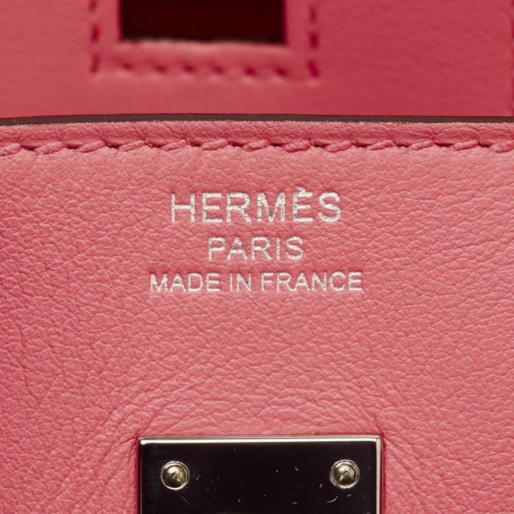 Pre Owned Hermes Birkin 25 Palladium Finish Rose Azalee Swift Leather Tote
