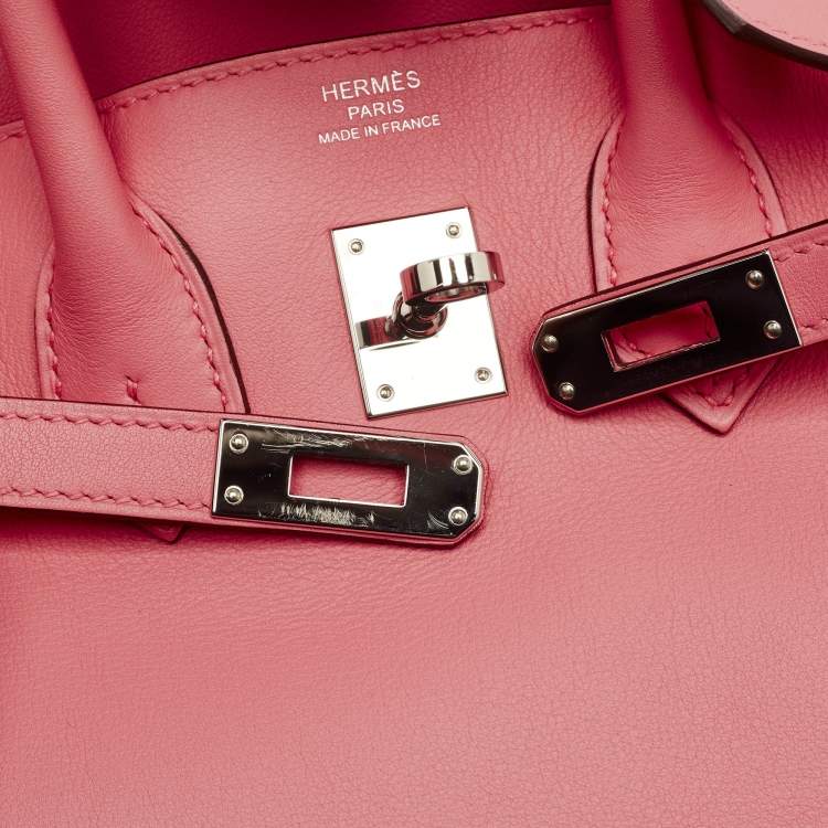 Pre Owned Hermes Birkin 25 Palladium Finish Rose Azalee Swift Leather Tote