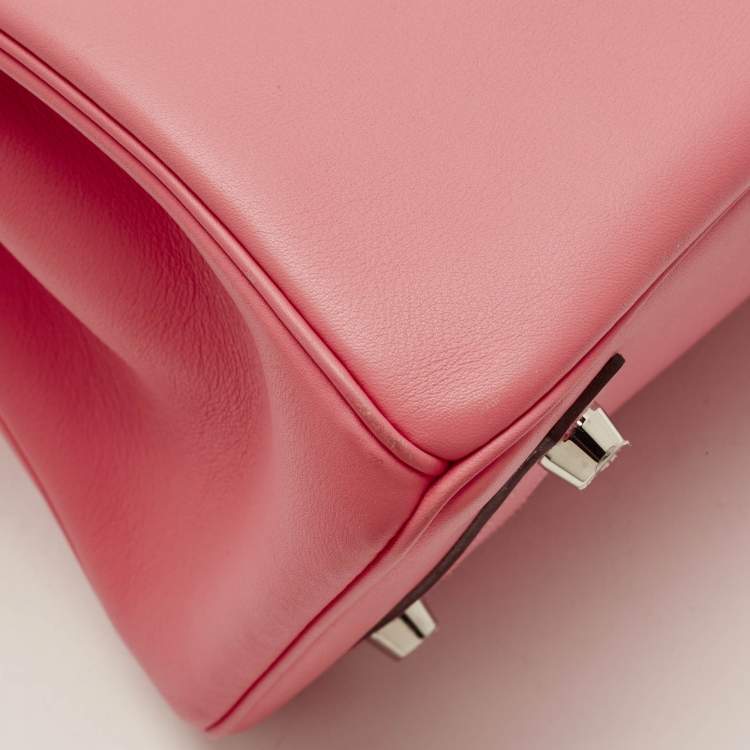 Pre Owned Hermes Birkin 25 Palladium Finish Rose Azalee Swift Leather Tote