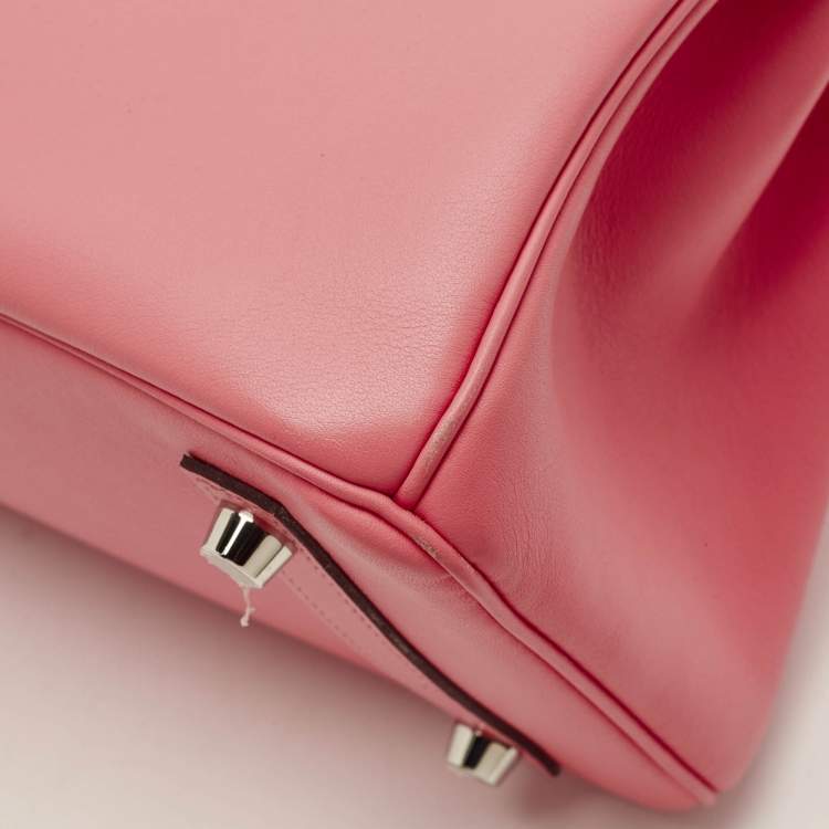 Pre Owned Hermes Birkin 25 Palladium Finish Rose Azalee Swift Leather Tote