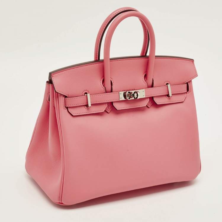 Pre Owned Hermes Birkin 25 Palladium Finish Rose Azalee Swift Leather Tote