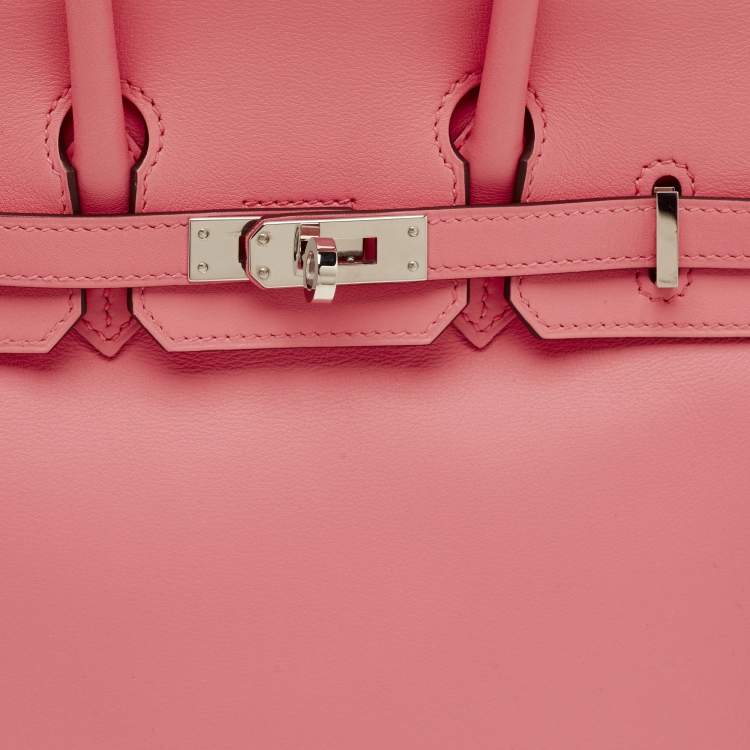 Pre Owned Hermes Birkin 25 Palladium Finish Rose Azalee Swift Leather Tote