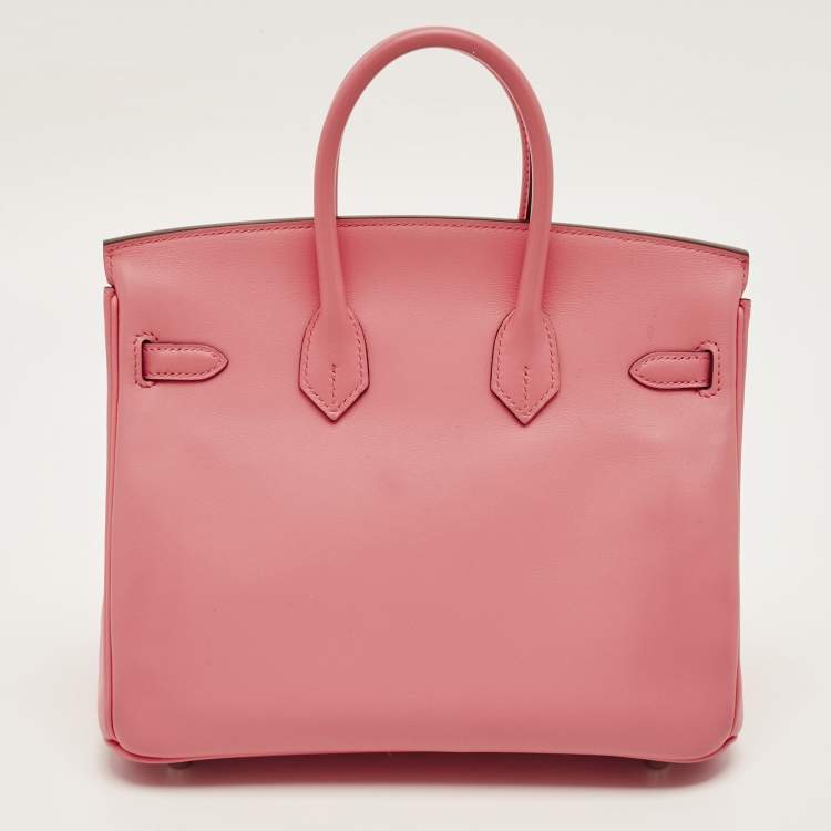 Pre Owned Hermes Birkin 25 Palladium Finish Rose Azalee Swift Leather Tote