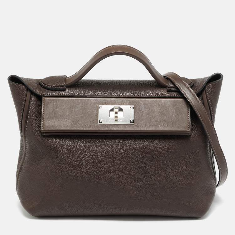 Pre Owned Hermès 24/24 29 Palladium Finish Ebene Barenia Faubourg Top Handle Bag
