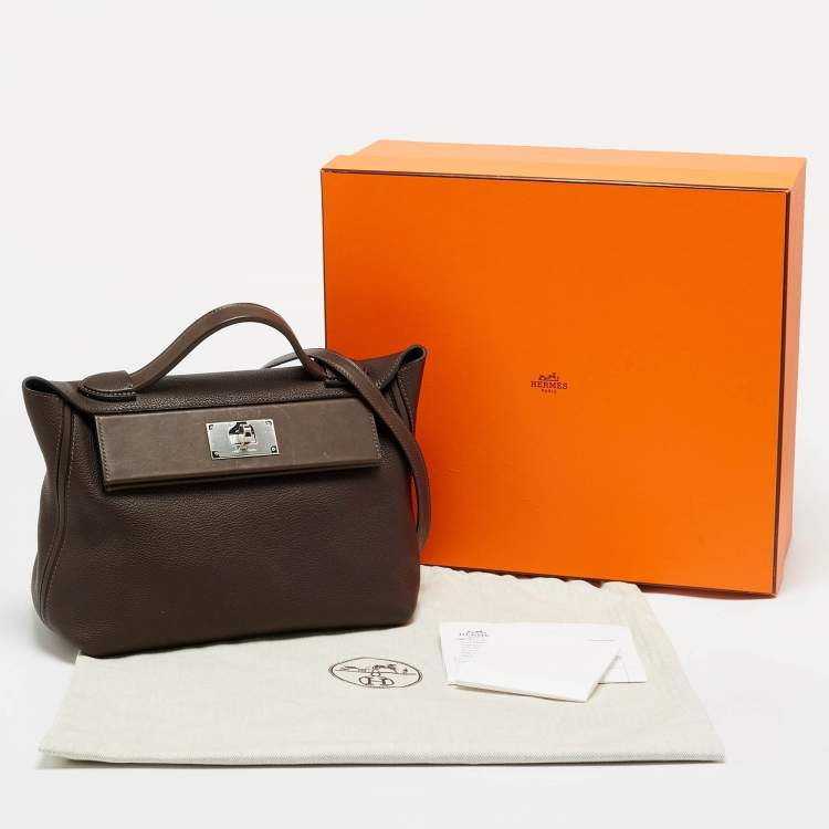 Pre Owned Hermès 24/24 29 Palladium Finish Ebene Barenia Faubourg Top Handle Bag