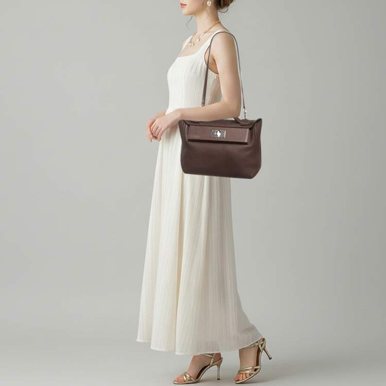 Pre Owned Hermès 24/24 29 Palladium Finish Ebene Barenia Faubourg Top Handle Bag