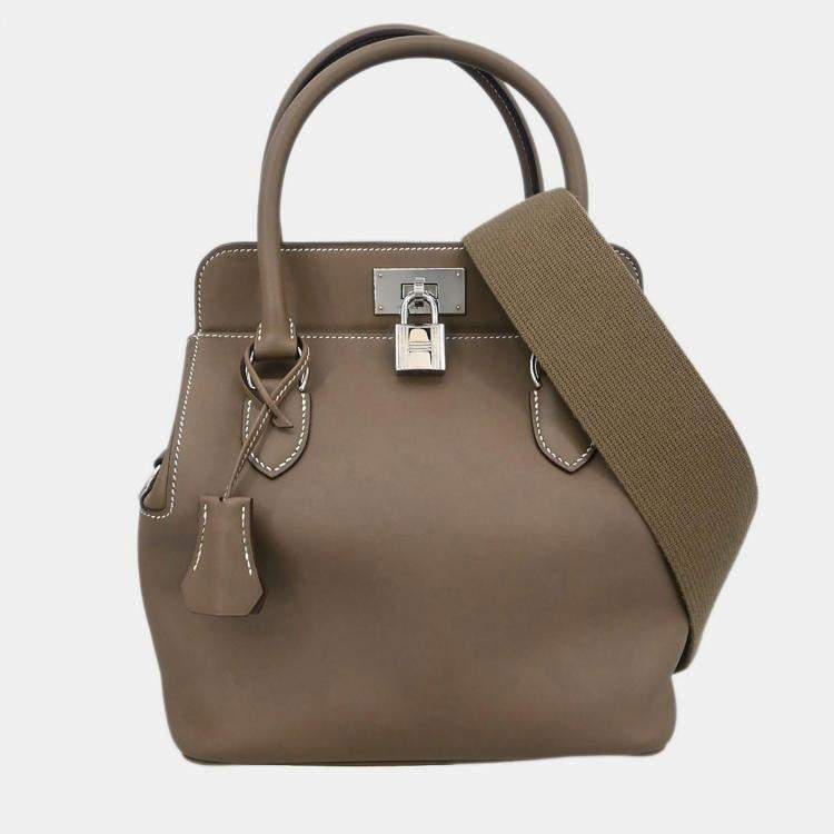 Pre Owned Hermes Etoupe Gray Veau Evercalf Toolbox 26 2way Handbag