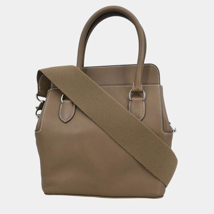 Pre Owned Hermes Etoupe Gray Veau Evercalf Toolbox 26 2way Handbag