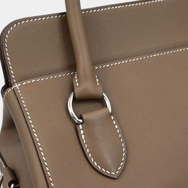 Pre Owned Hermes Etoupe Gray Veau Evercalf Toolbox 26 2way Handbag