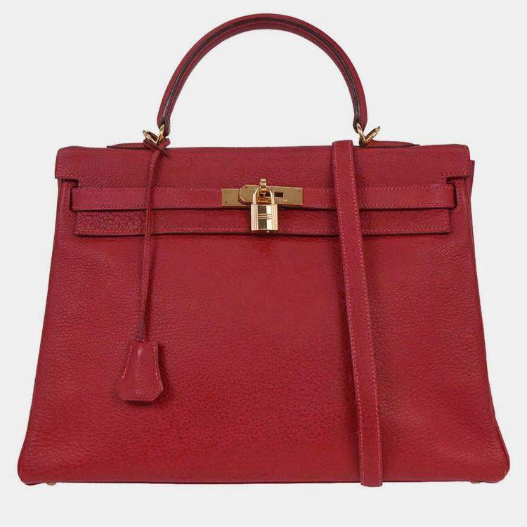 Pre Owned Hermes Rouge Garance Ardennes Kelly 35 Retourne 2way Handbag