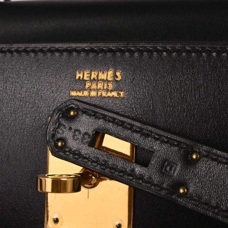 Pre Owned Hermes Black Box Calf Kelly 35 Sellier 2way Handbag