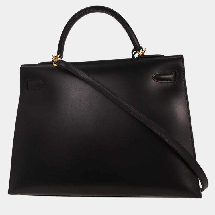 Pre Owned Hermes Black Box Calf Kelly 35 Sellier 2way Handbag