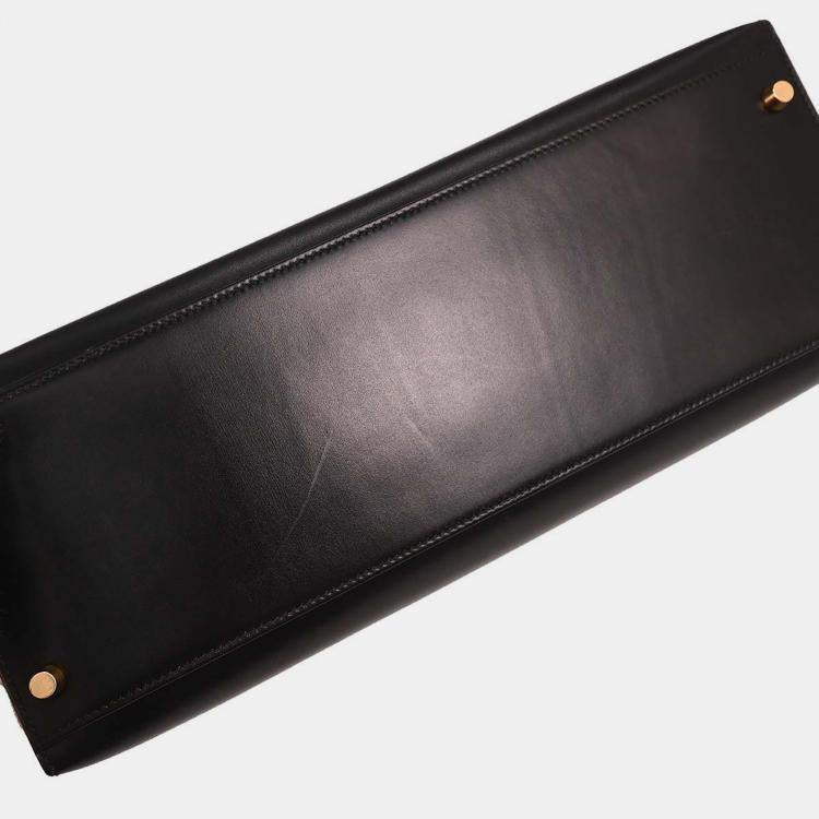 Pre Owned Hermes Black Box Calf Kelly 35 Sellier 2way Handbag