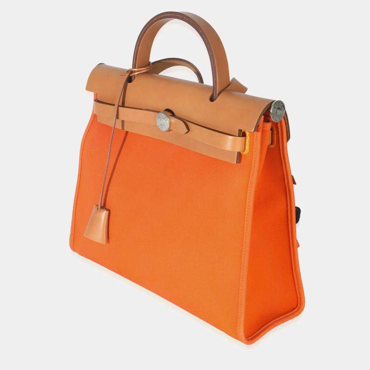 مملوكة مسبقًا Hermes Orange Toile Vache Hunter Herbag Zip 31 PM PHW