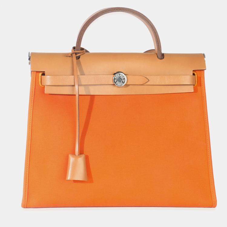 مملوكة مسبقًا Hermes Orange Toile Vache Hunter Herbag Zip 31 PM PHW