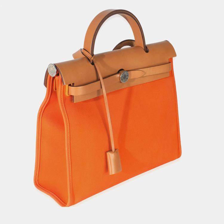 مملوكة مسبقًا Hermes Orange Toile Vache Hunter Herbag Zip 31 PM PHW
