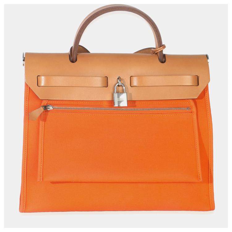 مملوكة مسبقًا Hermes Orange Toile Vache Hunter Herbag Zip 31 PM PHW