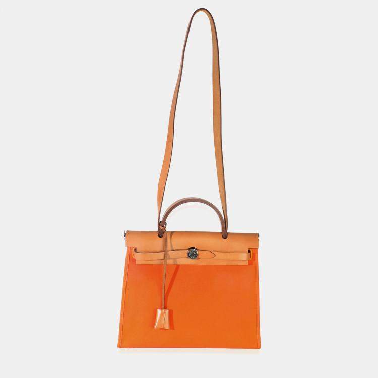 مملوكة مسبقًا Hermes Orange Toile Vache Hunter Herbag Zip 31 PM PHW