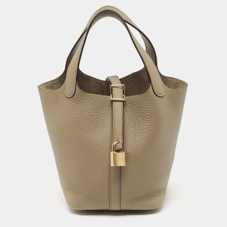 Pre Owned Hermes Picotin Lock 18 Beige Marfa Taurillon Clemence Leather Tote