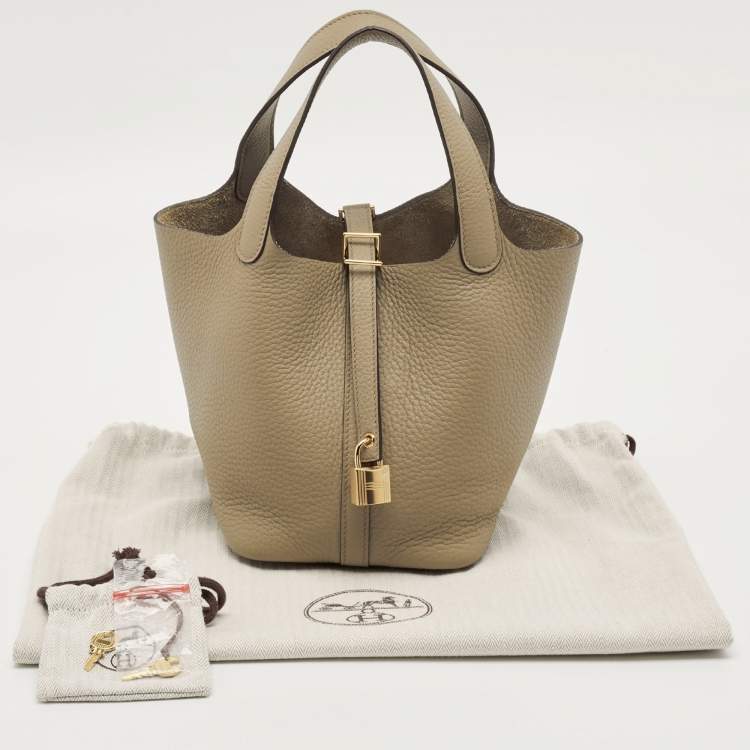 Pre Owned Hermes Picotin Lock 18 Beige Marfa Taurillon Clemence Leather Tote