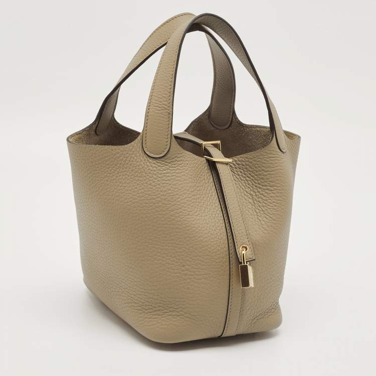 Pre Owned Hermes Picotin Lock 18 Beige Marfa Taurillon Clemence Leather Tote