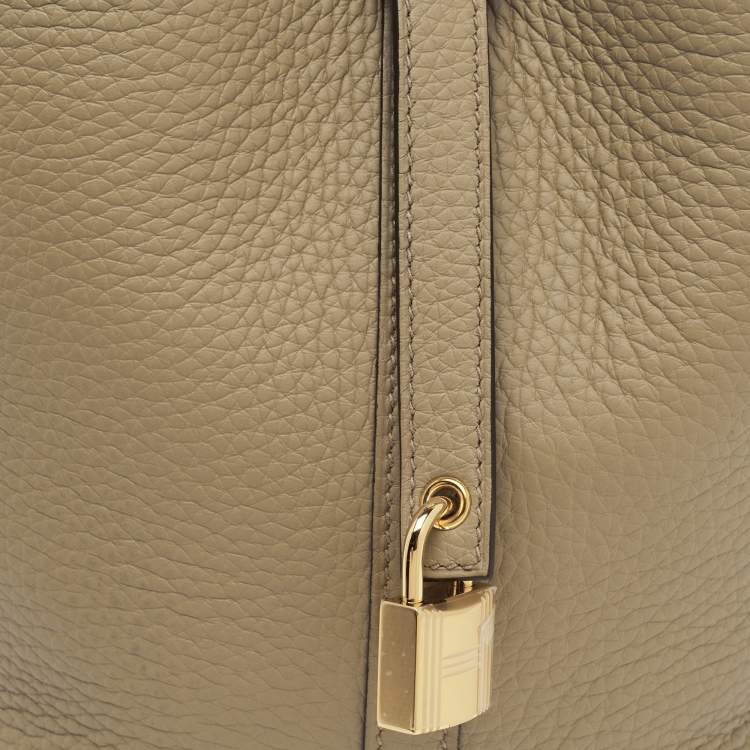 Pre Owned Hermes Picotin Lock 18 Beige Marfa Taurillon Clemence Leather Tote
