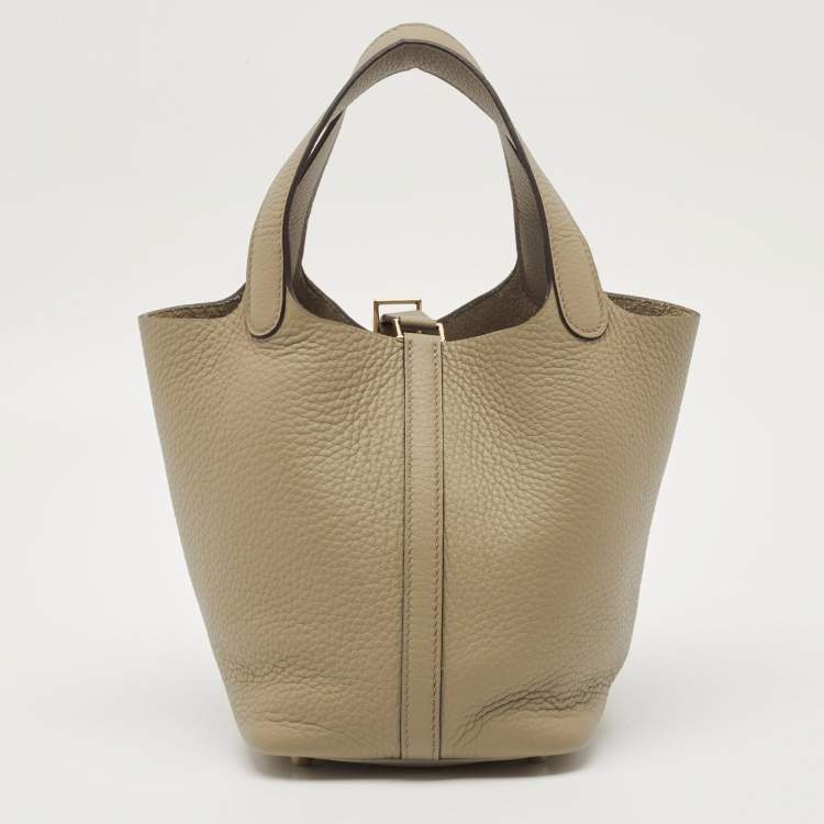 Pre Owned Hermes Picotin Lock 18 Beige Marfa Taurillon Clemence Leather Tote