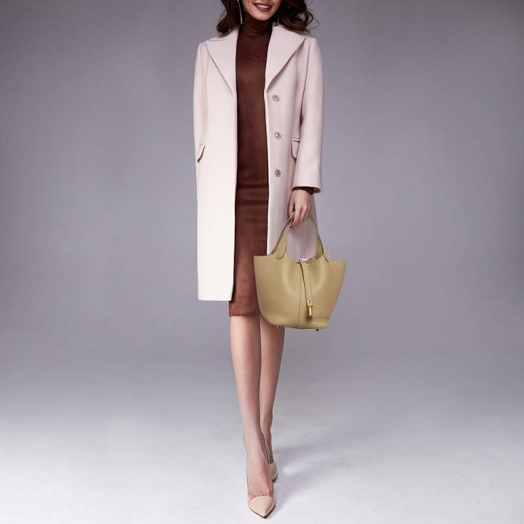 Pre Owned Hermes Picotin Lock 18 Beige Marfa Taurillon Clemence Leather Tote