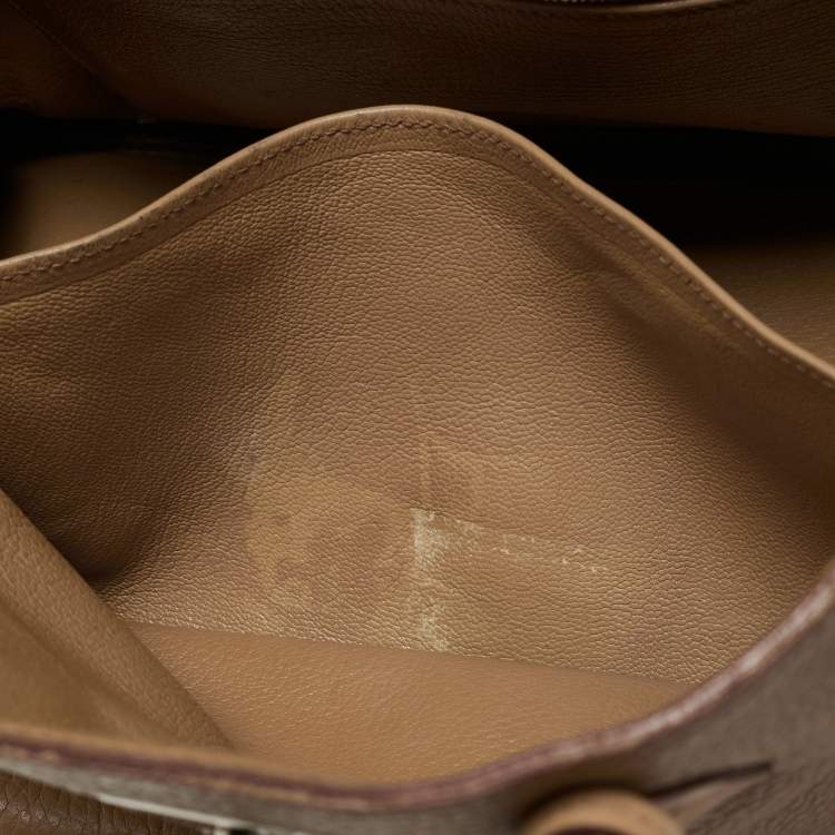 Pre Owned Hermes Birkin 35 Palladium Finish Tabac Camel Taurillon Clemence Leather Tote