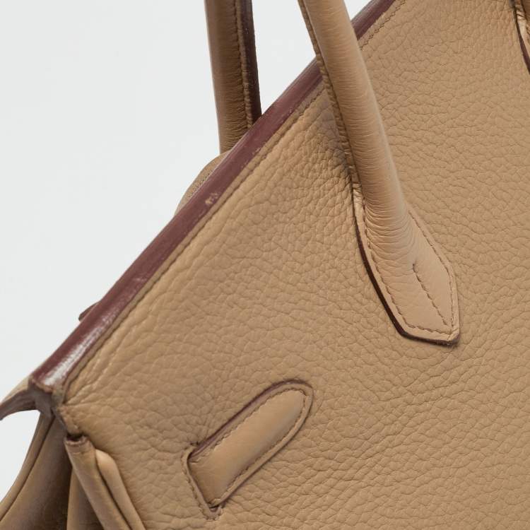 Pre Owned Hermes Birkin 35 Palladium Finish Tabac Camel Taurillon Clemence Leather Tote