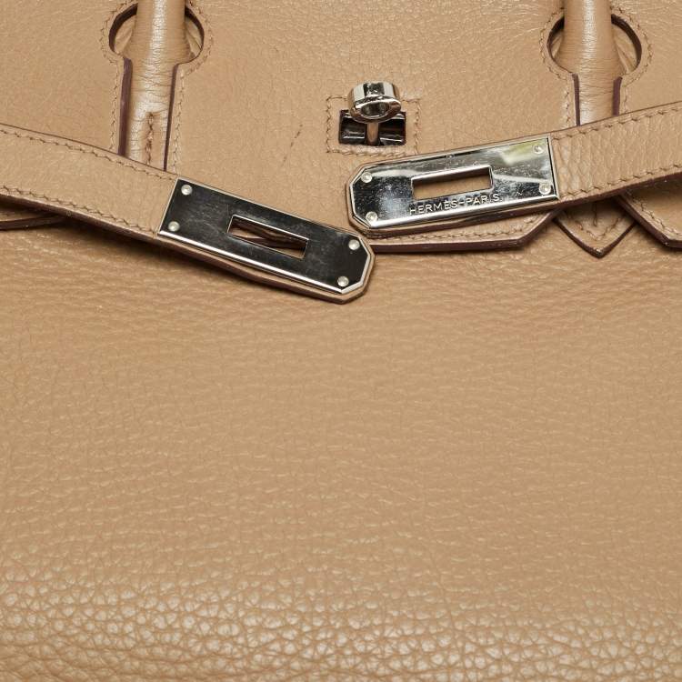 Pre Owned Hermes Birkin 35 Palladium Finish Tabac Camel Taurillon Clemence Leather Tote
