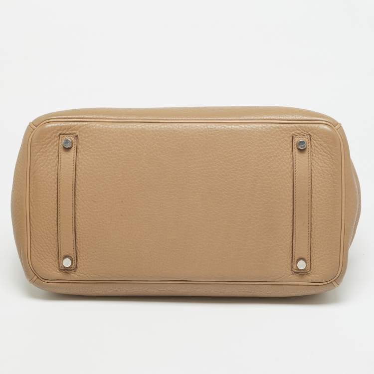 Pre Owned Hermes Birkin 35 Palladium Finish Tabac Camel Taurillon Clemence Leather Tote