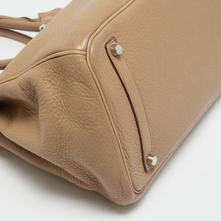 Pre Owned Hermes Birkin 35 Palladium Finish Tabac Camel Taurillon Clemence Leather Tote